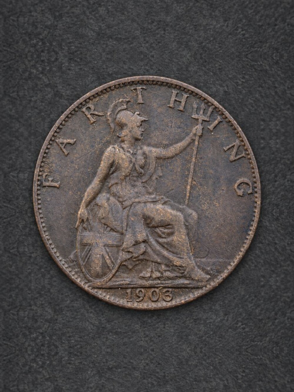 1903 Great Britain Farthing Edward VII Bronze Britannia Coin KM#792